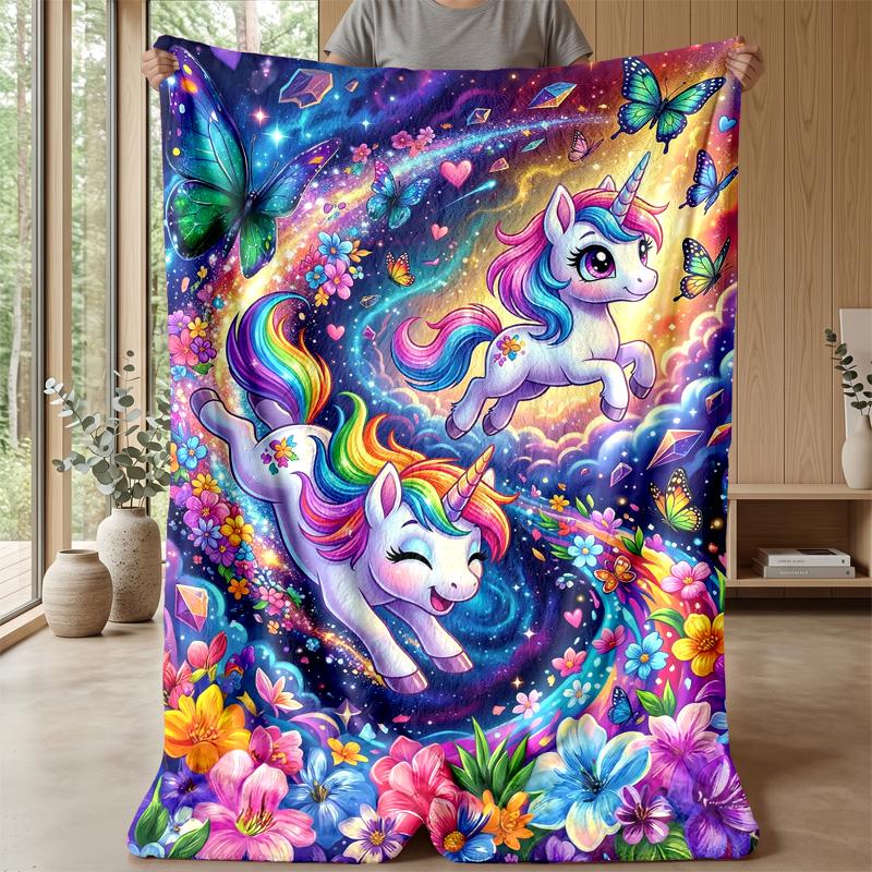 Fantasy Unicorns and Balloons Theme Blanket Lightweight Warm Flannel Blanket Decorative Throw Blanket for Home Decoration
