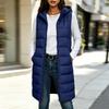 Women's Color Hooded Zip-Up Cotton Vest Mid-Length Plus Size Outerwear for Fall and Winter