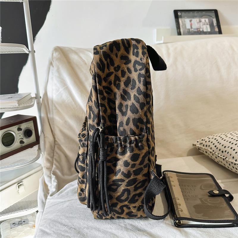 Oxford Leopard Print Backpack Fashionable Women's Casual School Bag Trendy Rucksack