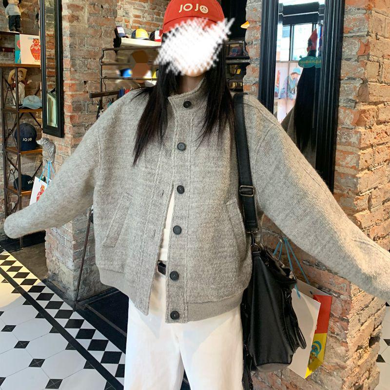 Women's American Retro Stand Collar Casual Baseball Jacket - Autumn/Winter Loose Fit Trendy Design