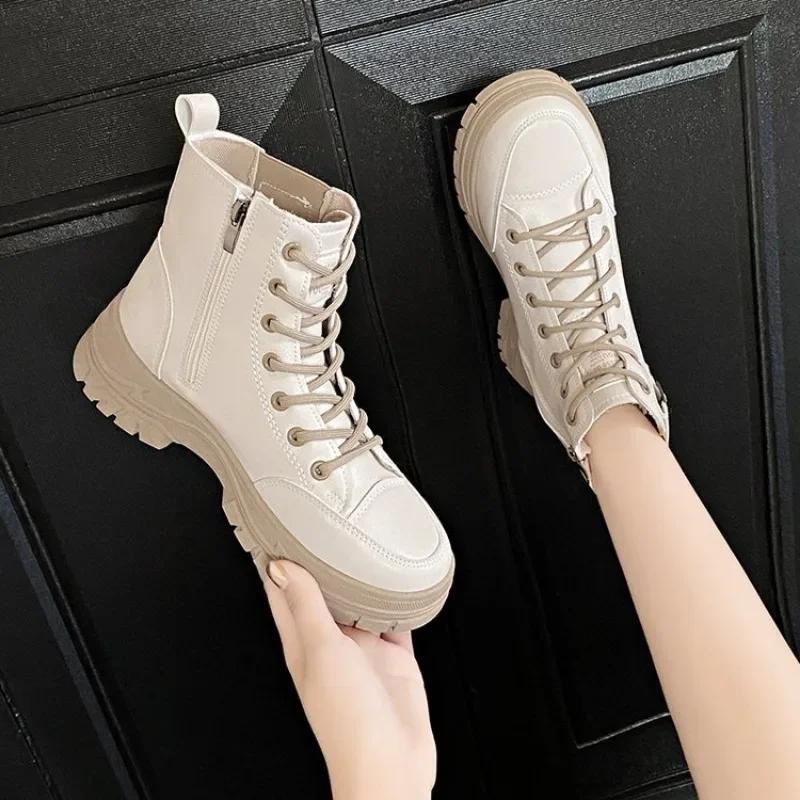 36-41 Women's Shoes Genuine Leather Ankle Boots Plush Outdoor Fashion Casual Platform Ladies Shoes for Women Autumn
