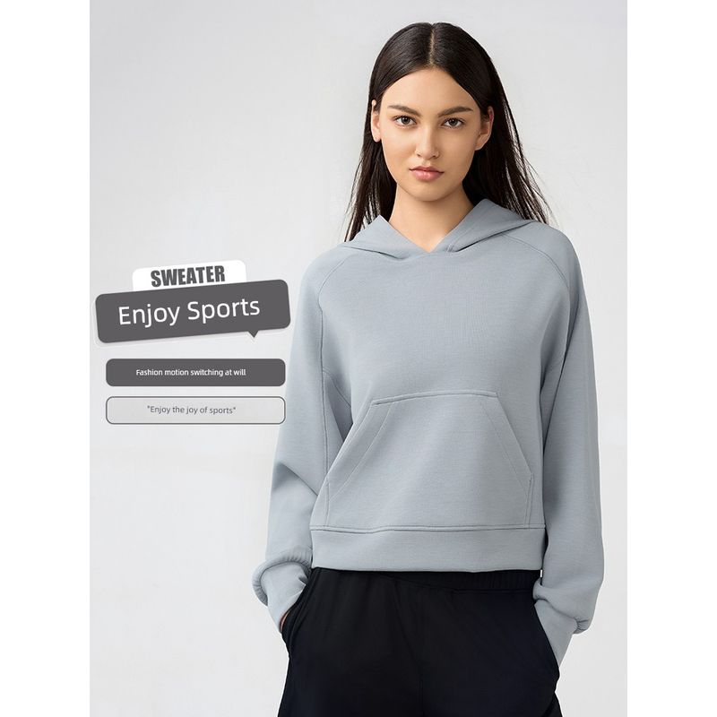 Spring and Autumn Yoga Clothes Cover Up Women Loose Short Pullover Casual Hood Air Layer Hoodie Outerwear Running Top