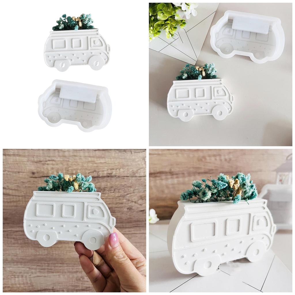 Flower Vase Planter Mold High Temperature Resistant Silicone Mould for Camping Bus Shaped Home Decoration Crafting
