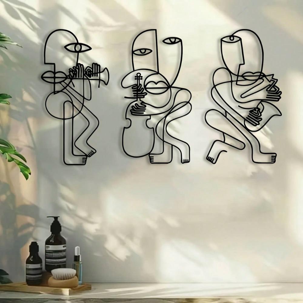Modern Abstract Musician Metal Wall Art Sculpture Set 3 Pcs Indoor Outdoor Garden Decor