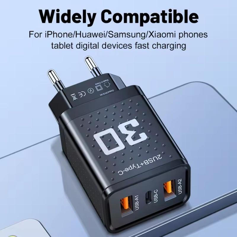30W USB Typ C Ladegerät Schnellladung EU/US Stecker Handy Ladeadapter Für iPhone Samsung Xiaomi Huawei 3 Anschlüsse Schnelles Wandladegerät