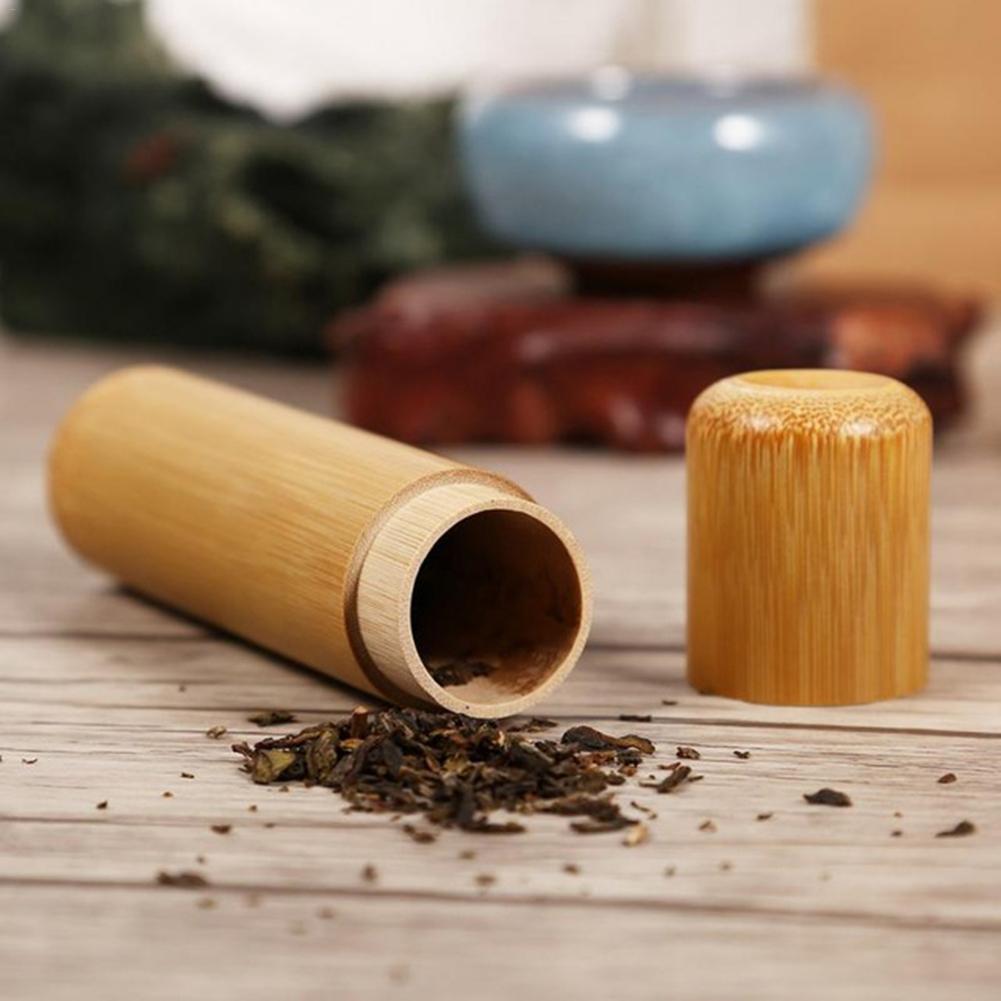 Tarro de T/é Port/átil de Bamb/ú Natural Hecho a Mano Almacenamiento Contenedor Caja de Incienso con Tapa Accesorios de Cocina 2.5*12 Caja de Almacenamiento T/é de Bamb/ú