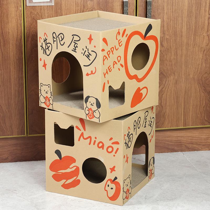 Yao Artisan Double Layer Cat House with Scratching Post, Climbing Frame, and Corrugated Nail Sharpener
