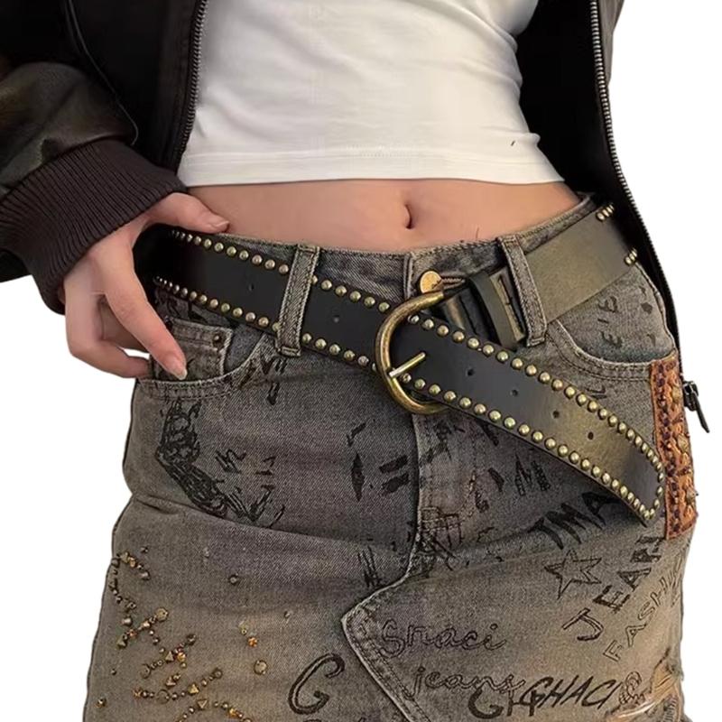 

Adult Skinny Waist Belt with Adjustable Buckle Waistband PU Rivet Waist Belt for Fashion Enthusiasts Coat Shirt Belt 1 чорний