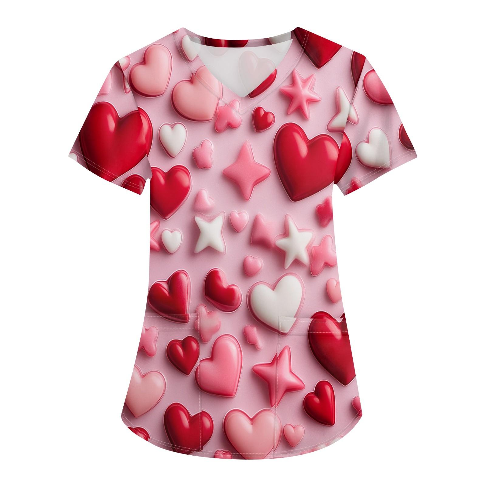 

Женская модная рабочая одежда с V-образным вырезом и короткими рукавами, с карманами, с принтом ко Дню святого Валентина, верхняя одежда для ухода XXL