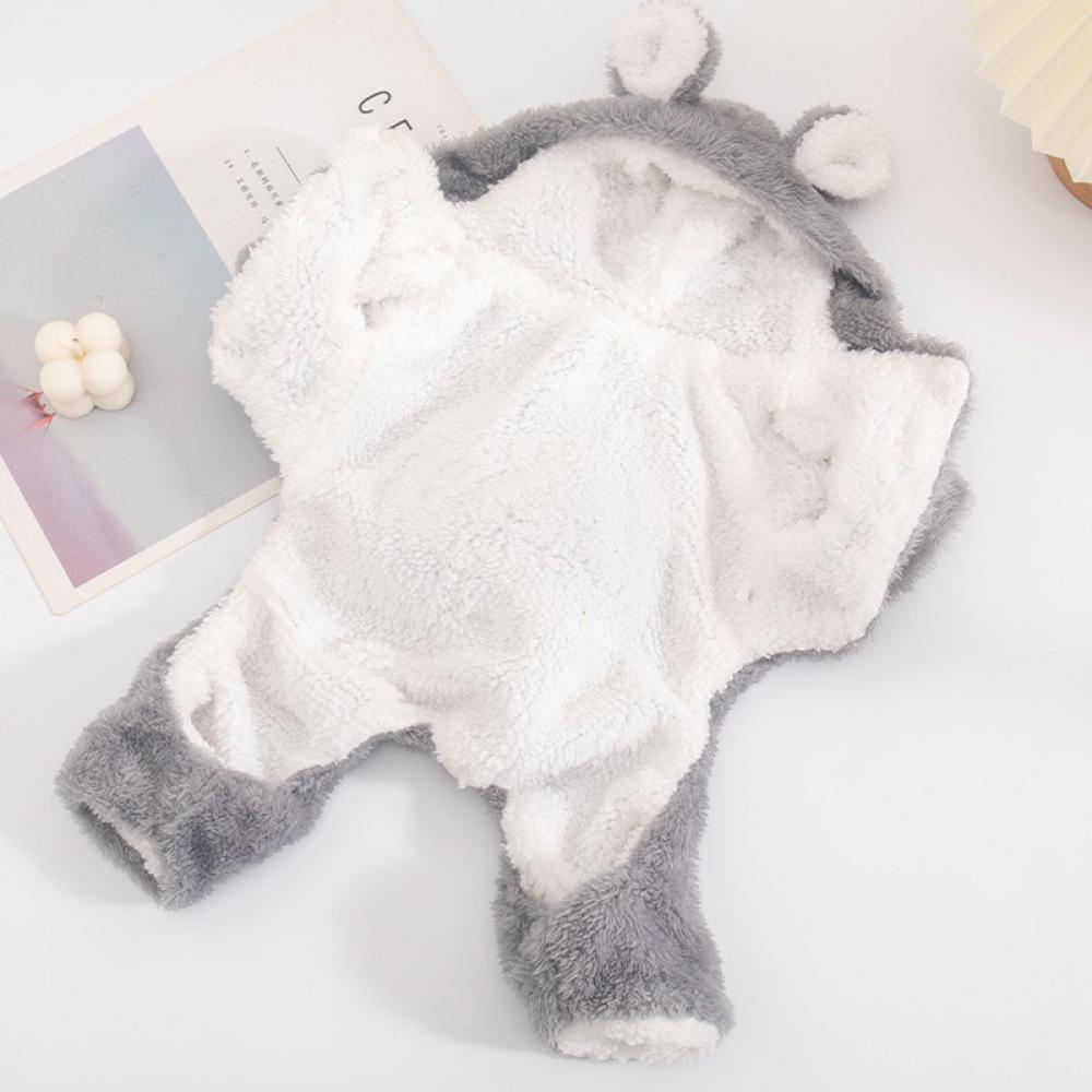 Hunde-Overall aus Polyester mit Fleece-Futter und Kapuze, Bären-Design, Vierbeinige Winter-Haustierkleidung für kleine Hunde