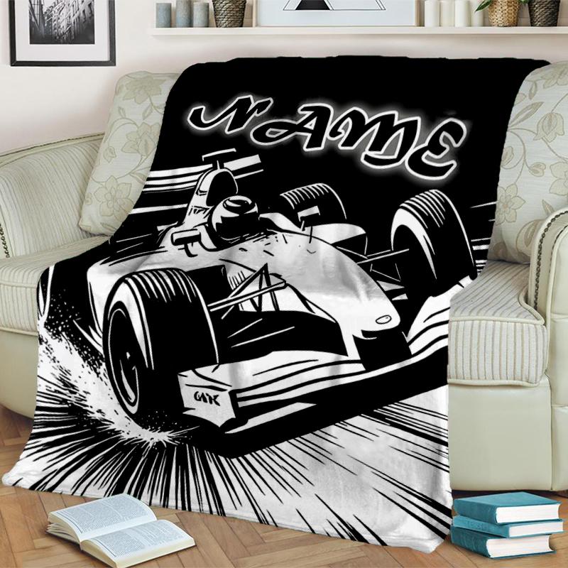 1PC Custom Name Car Graphic Outdooor Flannel Blankets Throw Blanket All-Season Throw Gift Bedspread for Couch, Bed, Camping Holiday Birthday Gift