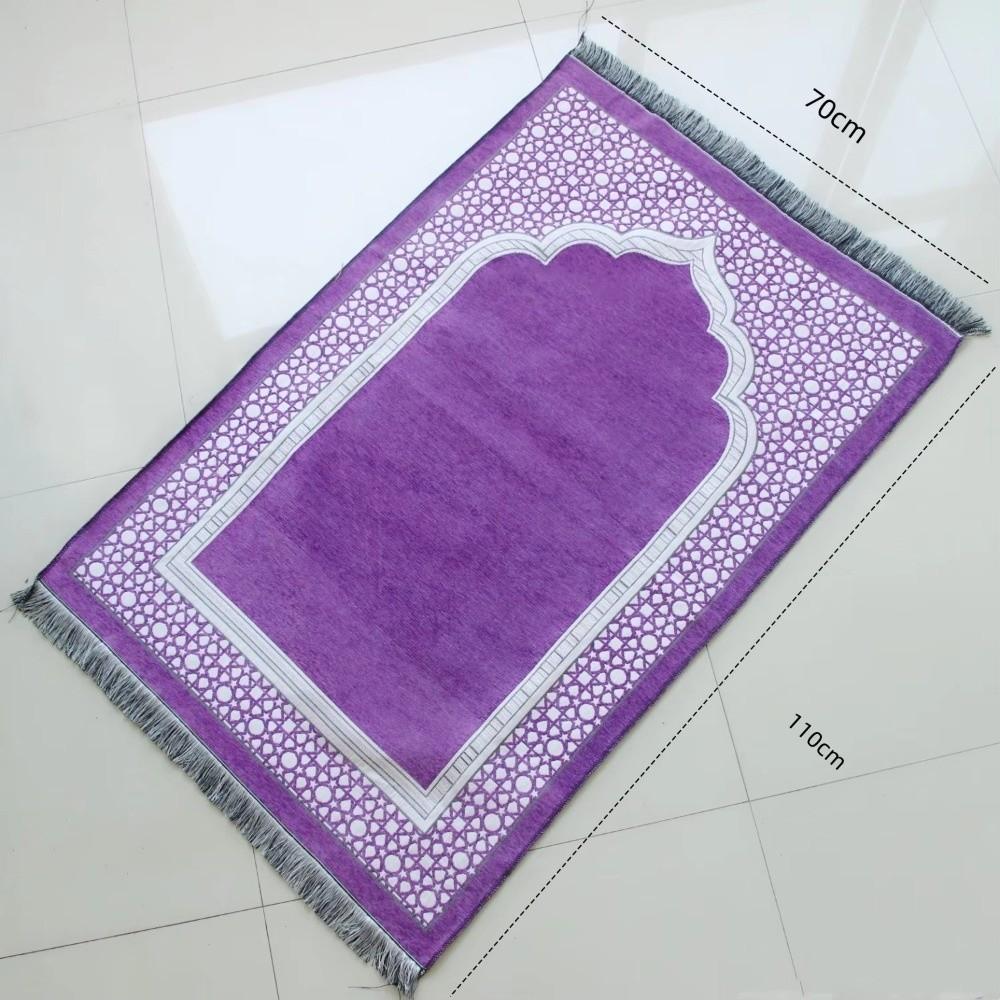 Ethnic Foldable Prayer Rug Washable Rectangle Living Room Rug Non-slip with Tassel Islamic Prayer Mat