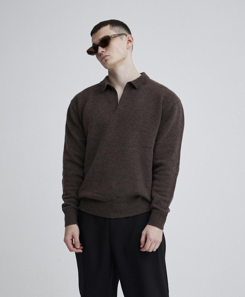 Audio Knit Muscle Fit Rugby Polo Knit (Brown)