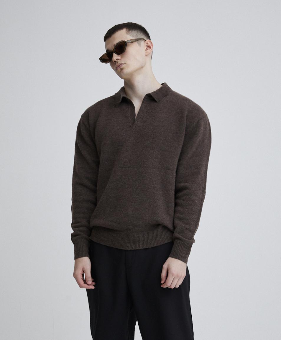 Audio Knit Muscle Fit Rugby Polo Knit (Brown) Brown/Xl
