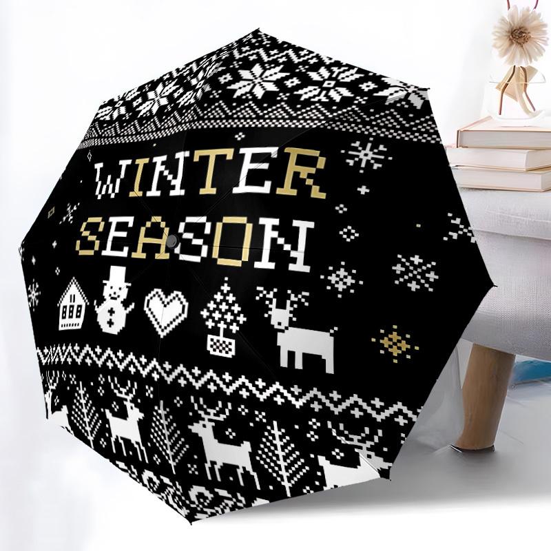 1pc Winter Season Automatic Folding Umbrella - 8-Rib Automatic Open/Close, Portable Collapsible Compact Umbrella yy251218037