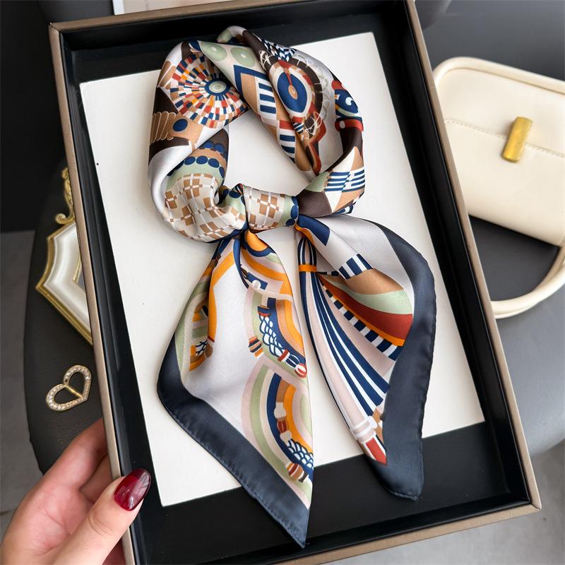 New Fashion Colorblock Print Soft Satin Square Scarf Women's Shawl Wrap Hijab Headscarf 70*70cm Bandanna