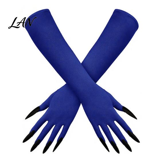 Elastic Polyester Costume Gloves 1 Pair Halloween Ghost Claw Gloves, Long Fingernail Witch Scary Cosplay Handwear Accessory, Dark Party Performance