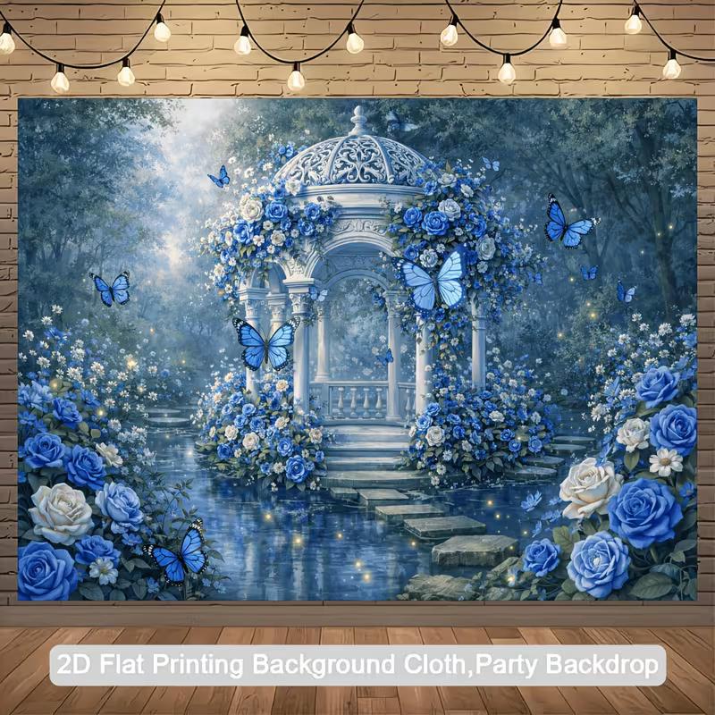 2D Enchanted Blue Rose and Butterfly Photo Booth Background