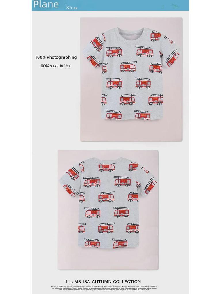 Kurzärmliges T-Shirt mit Rundhalsausschnitt und Cartoon-Motiv im europäischen und amerikanischen Stil für Jungen – Neu im Sommer