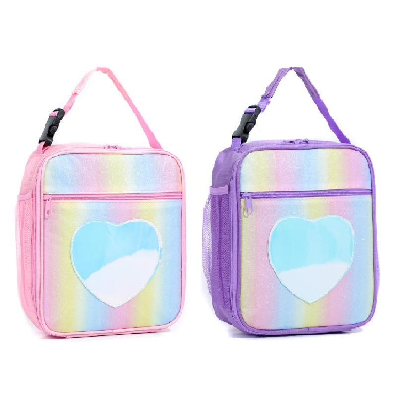 Heart-Shaped Rainbow Insulated Lunch Bag for Kids - Cute Cartoon Design