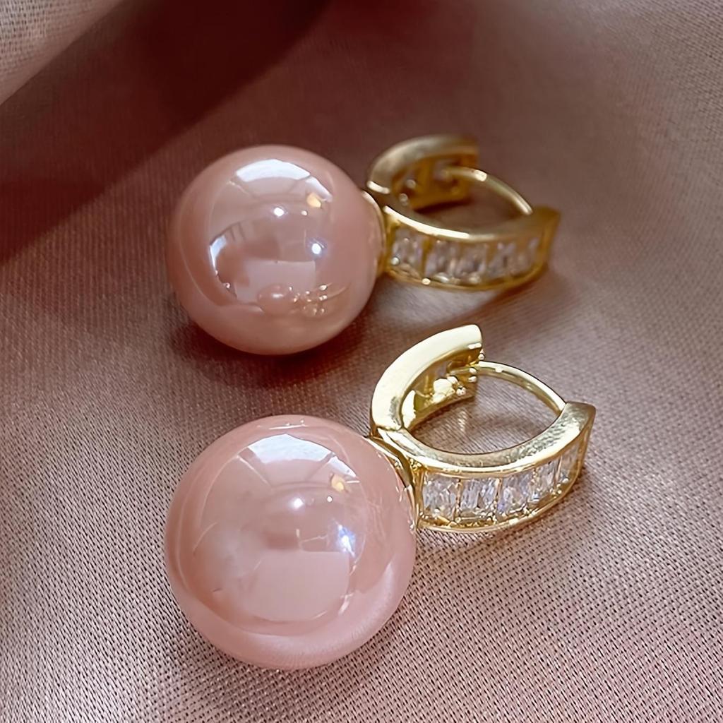 Elegante Zinklegierung Creolen mit rosa Imitationsperle für Party und Date