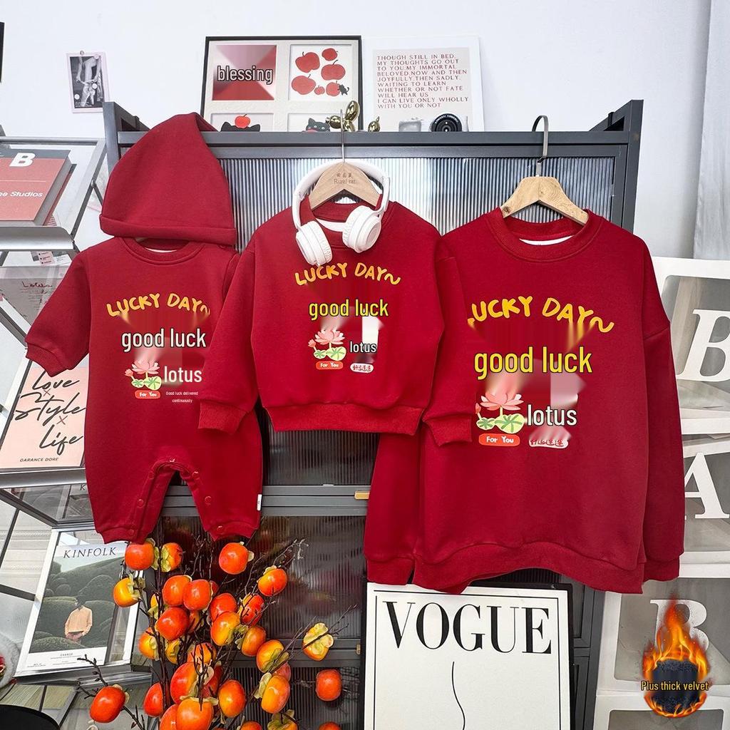 New Year Parent-Child Red Sweatshirt: Stylish Autumn/Winter Fashion for Mother-Daughter & Mother-Son