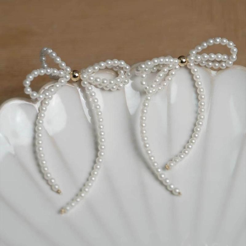 1 Pair Exaggerated All-Matched Earings Pearls Bowknot Ear Jewelry Niche Temperament Earrings for New Year Birthday Gift