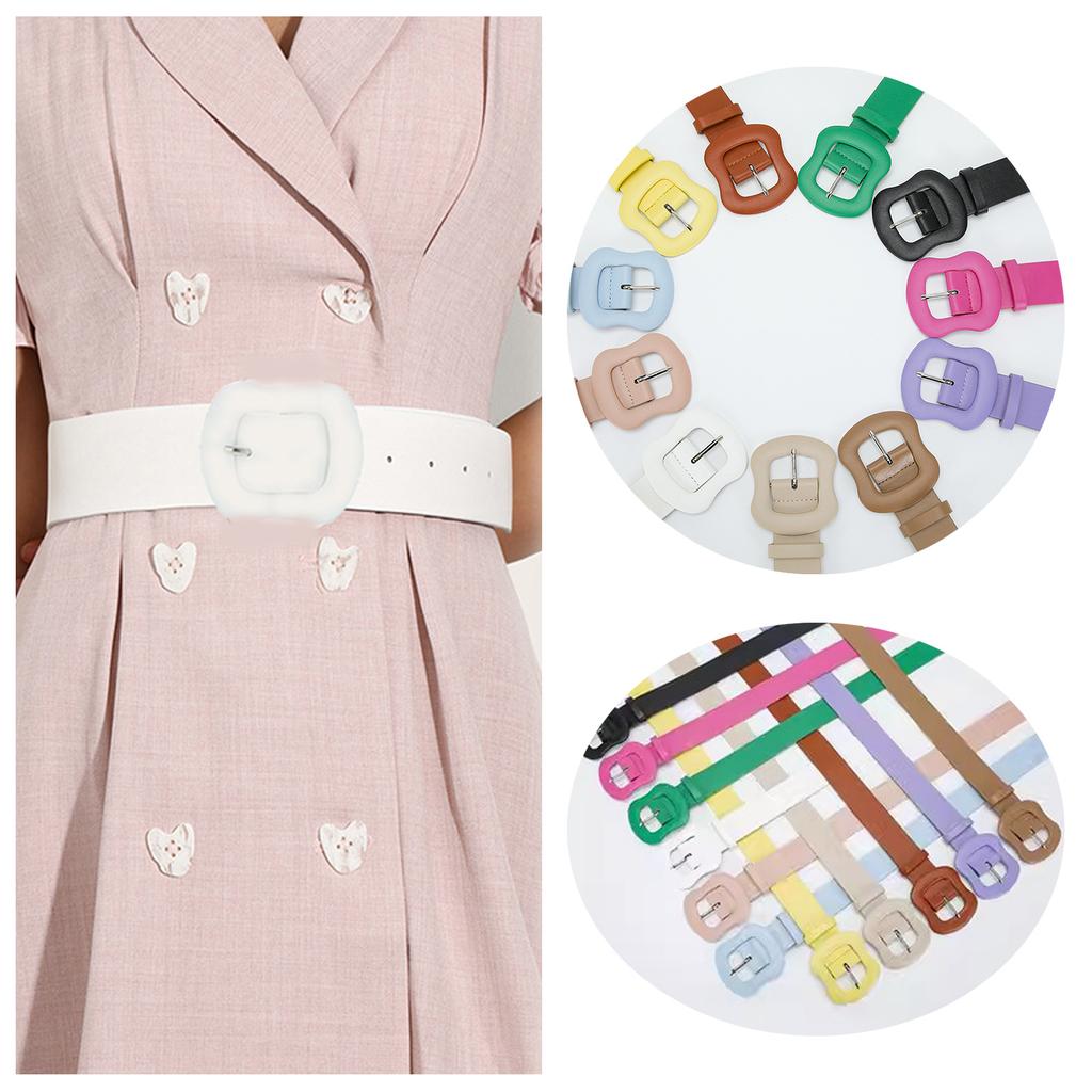 Women Wide Faux Leather Belt, Candy Color Irregular Gourd Pin Buckle Belt, Solid Color Decor Waist Belt for Jeans Dresses