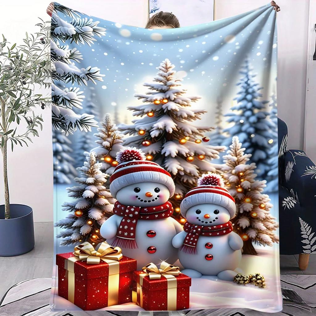 Christmas Flannel Blanket with Santa Reindeer Penguin Print Cozy Throw for Sofa Bedroom Camping Perfect Gift for Kids Couples