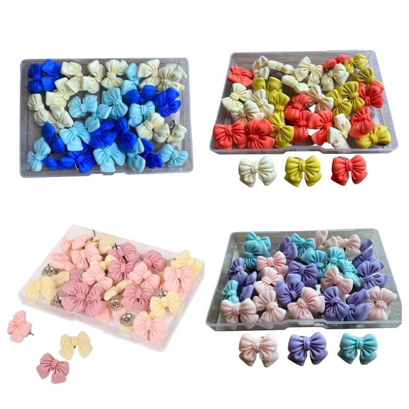 Pack of Bowknot Theme Thumbtacks Safe Design Push Pins Set with Storage Box for Wall Decorations School and Office Use
