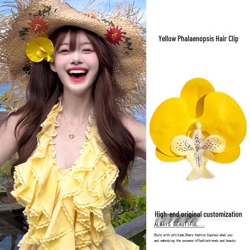 Yellow Frangipani Hibiscus Hair Clip - Tropical Beach Vacation Accessory