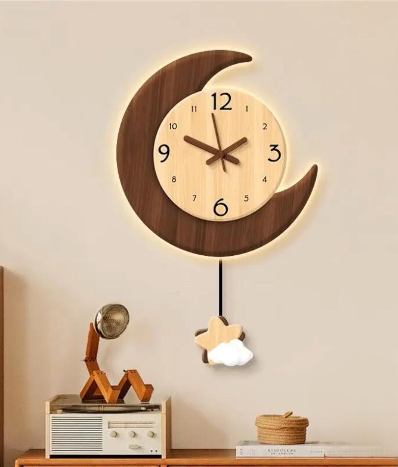 Retro Moon Living Room Wall Swing Clock 2025 New Household Wall-mounted Wall Hanging Pendulum Clock Watch Home Decoration