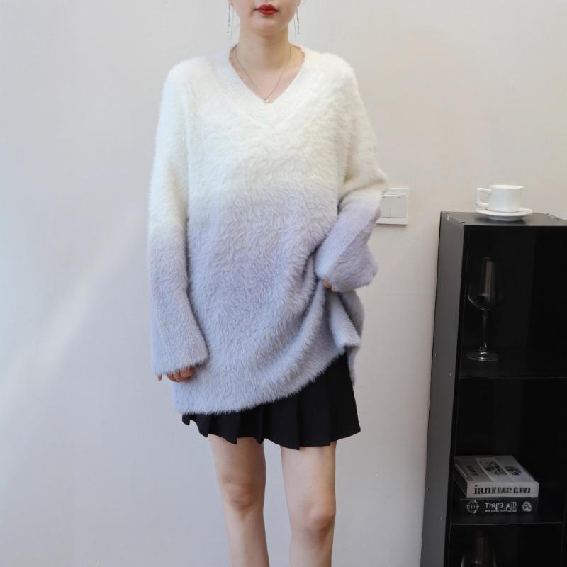 --Imitation mink velvet knitted sweater top autumn and winter new loose soft waxy sweater pullover woman