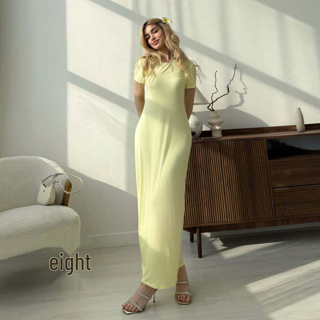 Женское европейско-американское модное длинное платье с коротким рукавом, облегающее, универсальное, лето 2025 Medium