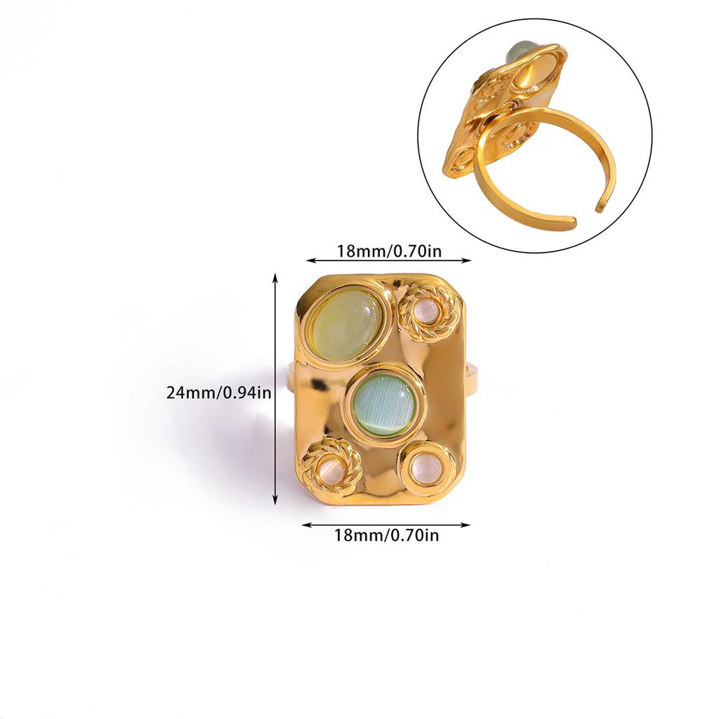 Vintage Green Stone Open Stainless Steel Rings For Women Fashion Gold Color Flower Zircon Ring Jewelry Aesthetic Anillos Gift