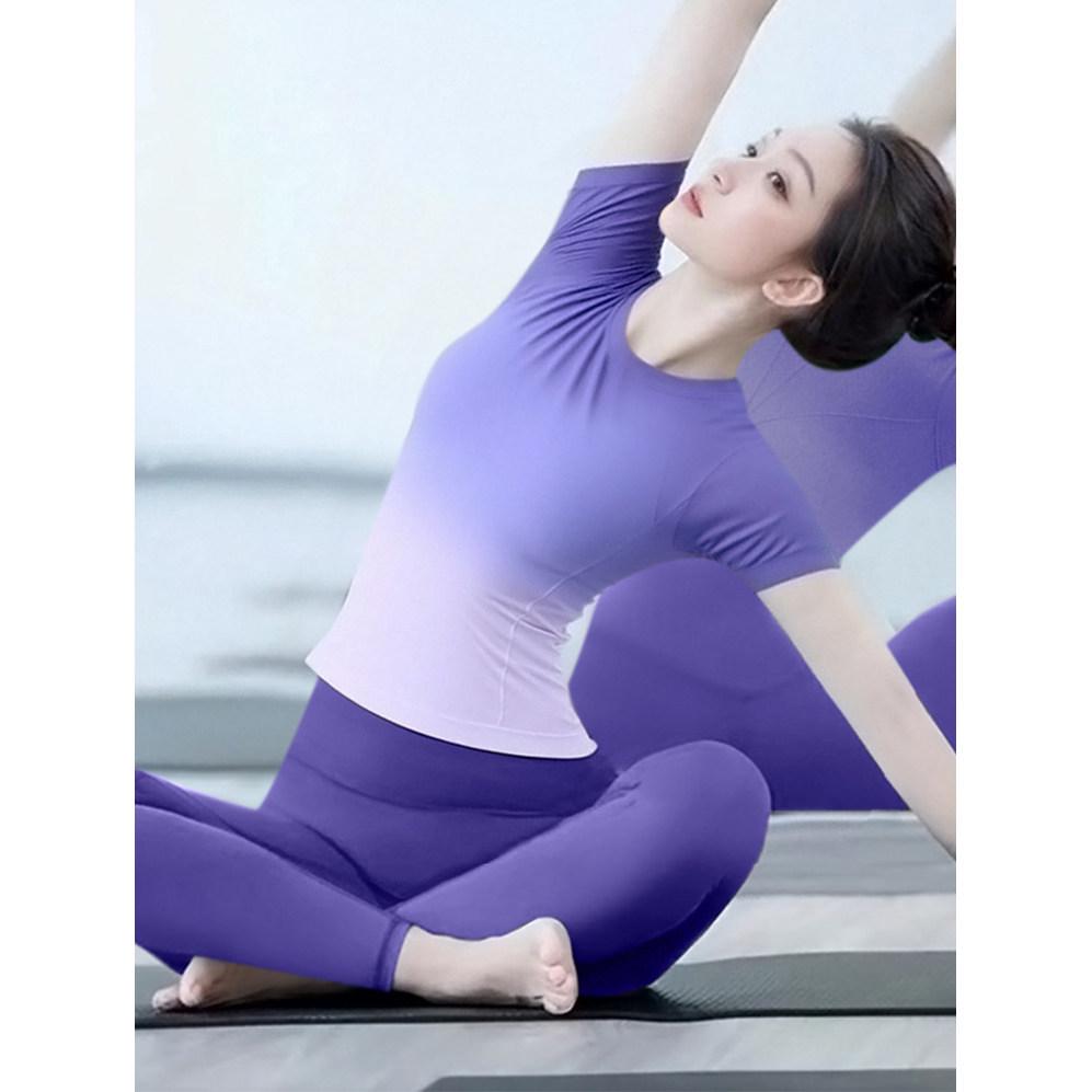 

Женский Градиентный Топ для Йоги и Стильный Утягивающий Комплект для Пилатеса с Короткой Рукавой XL