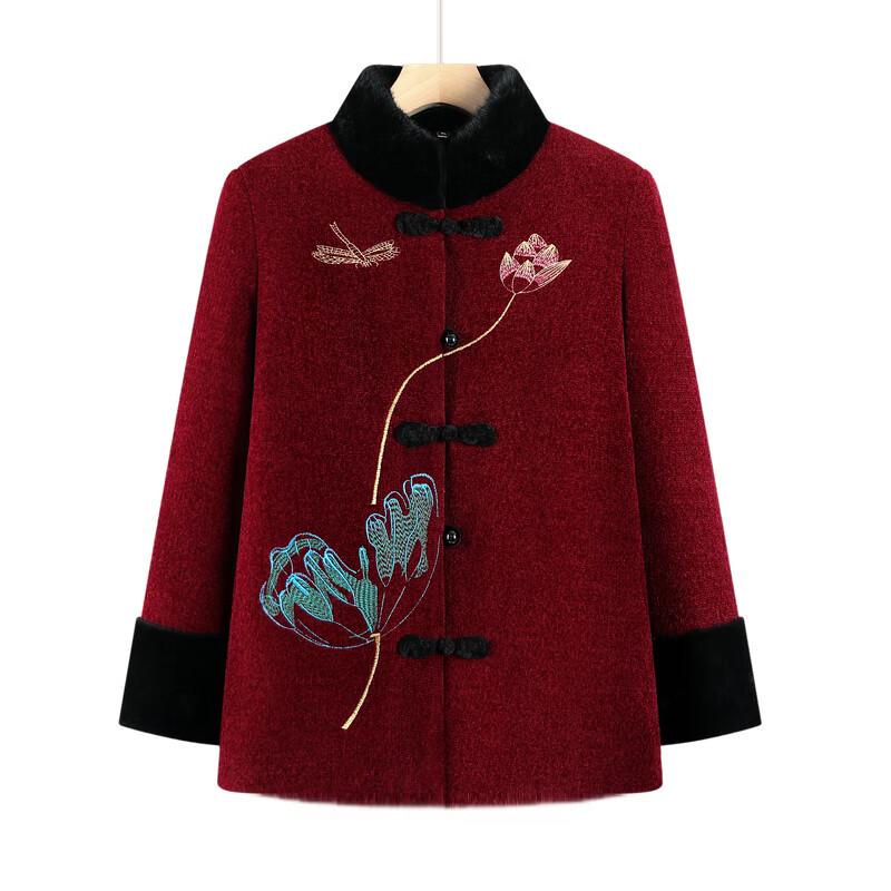 Elderly Women's Fleece-Lined Tang Suit Winter Jacket