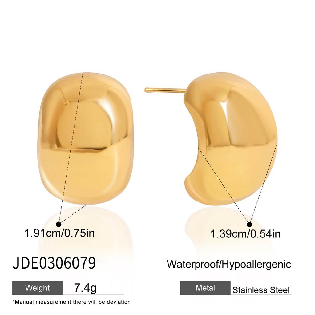 Youthway Glossy C-Circle Stud Earrings Stainless Steel With Gold Color Plating Simple And Elegant Women Stud Earrings