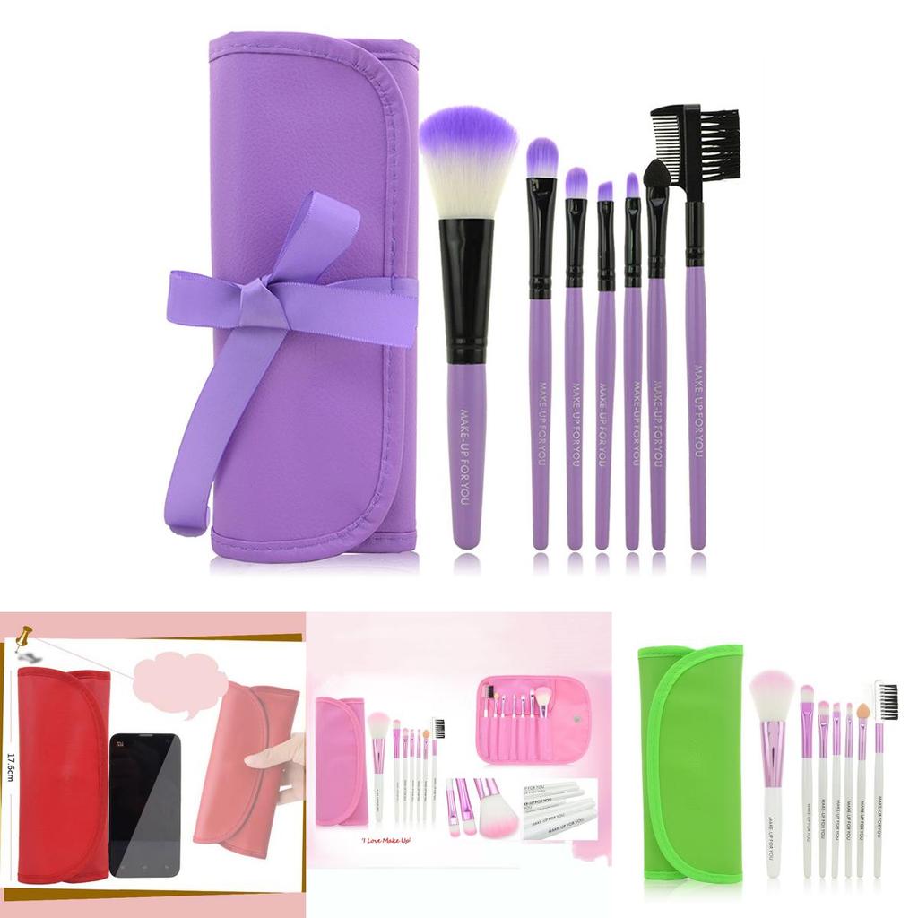 Luxurious 7pcs Makeup Brushes Set With Soft Artificial Fibers And Wooden Handles