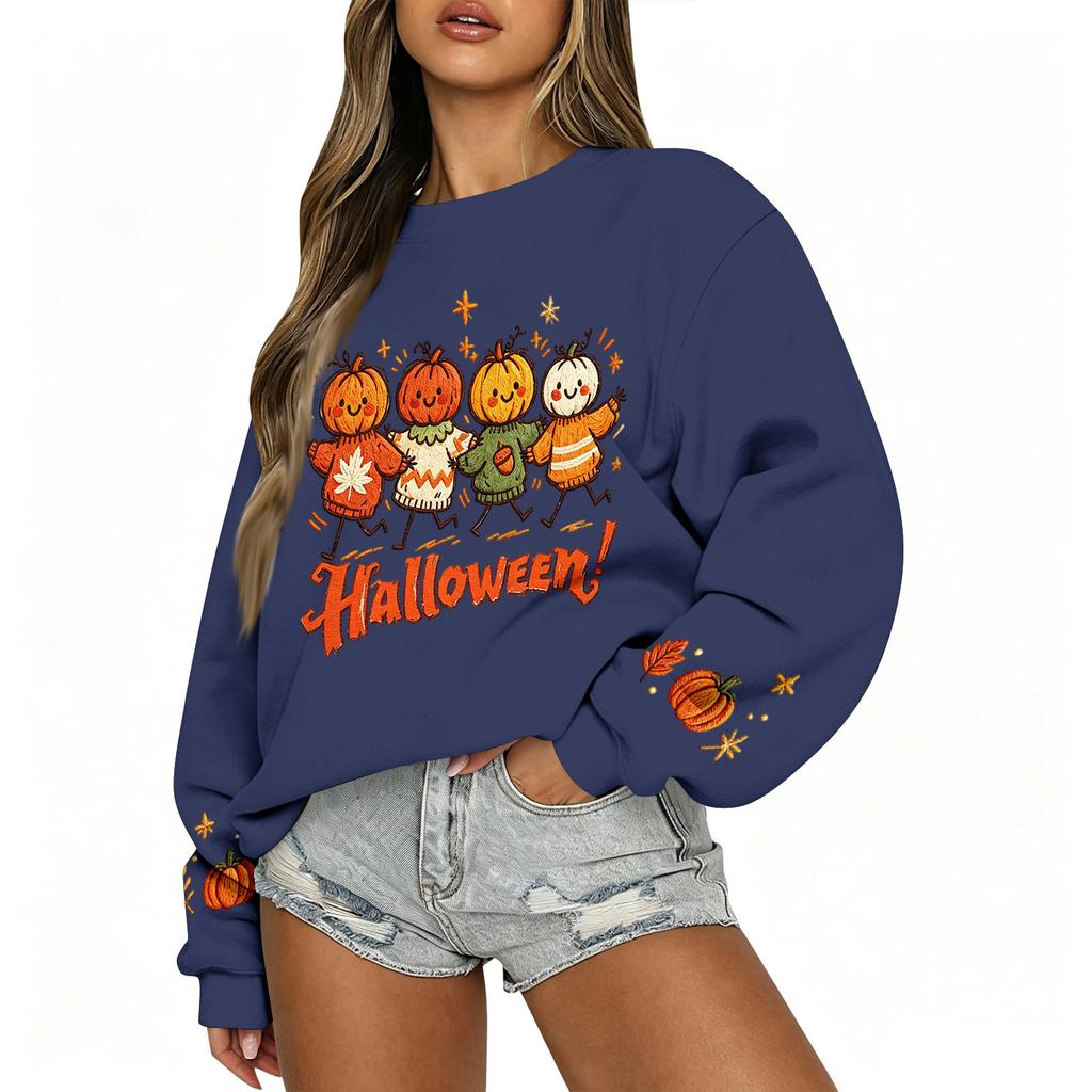 Women's Casual Long Sleeve Top with Christmas Print Round Neck for Holiday Party Wear