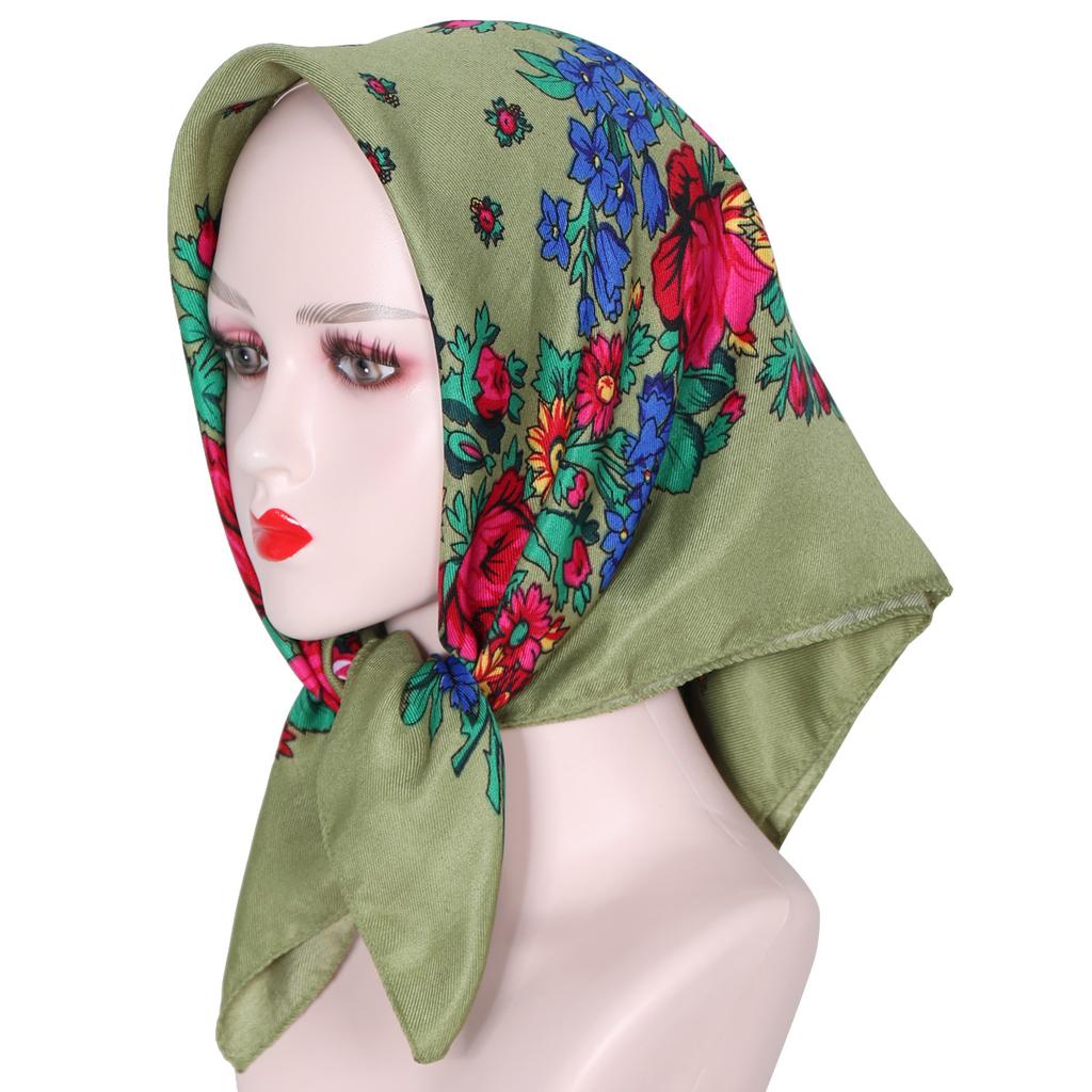 70*70cm Hijabs für Damen Quadratisch Luxuriös Retro Blumendruck Kopftuch Kopfbedeckung Babuschka Kopftuch Bufandas Invierno Mujer Foulard