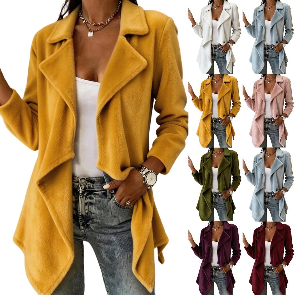 Women's Casual Open Front Wool Cardigan Coat, Long Sleeve, Color, Fall Winter Outerwear
