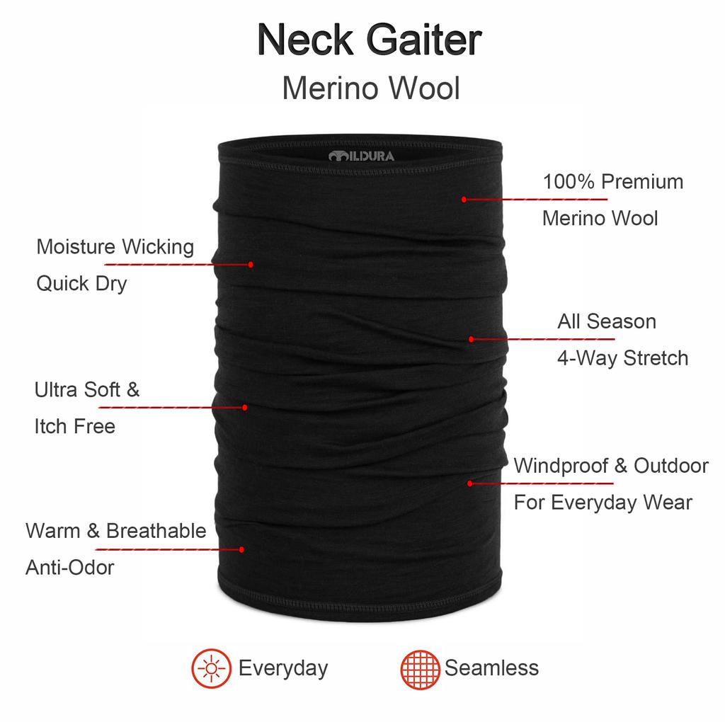 Adult 100% Merino Wool Neck Gaiter Light Quick Dry Breathable Face Mask for Ski Hiking Neck Tube Scarf Multifunctional Headwear