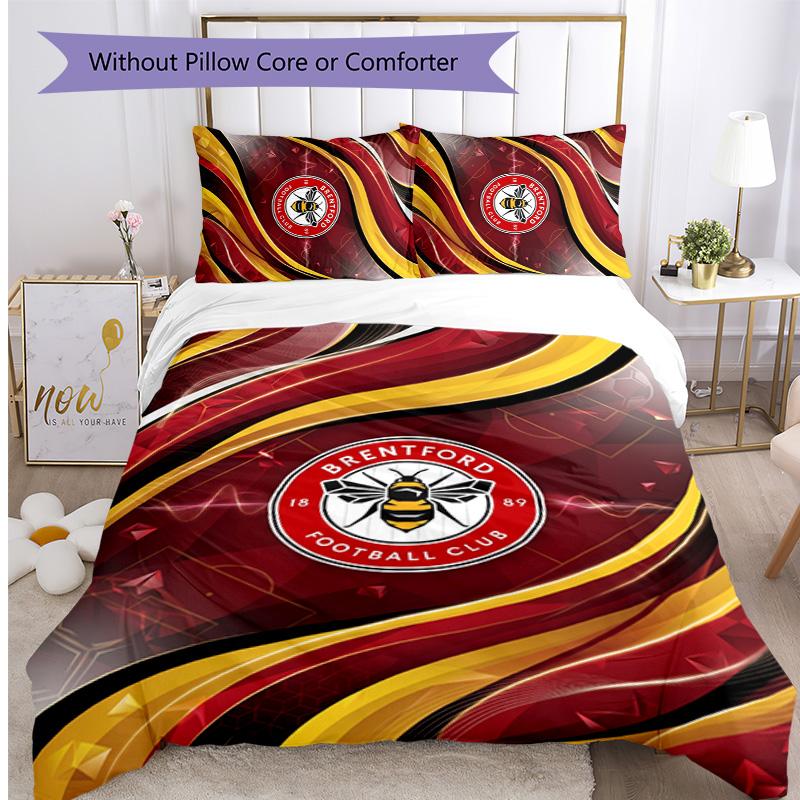 Set Lenzuola Stampato Brentford Football 3 Pezzi, Comodo Set Copripiumino per Camera da Letto Amico della Pelle