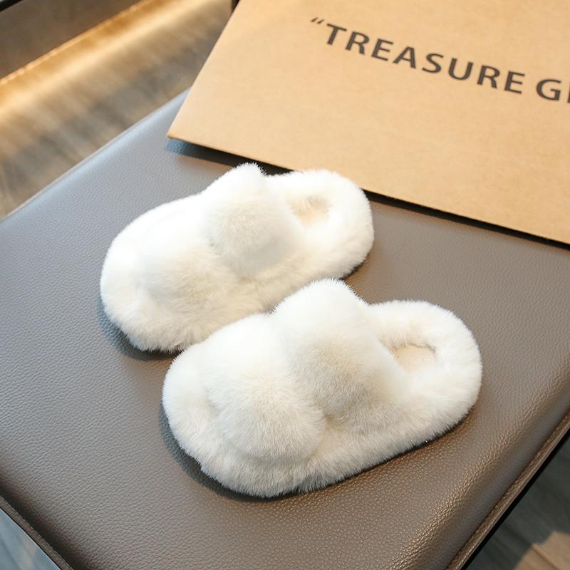 New Children Plush Shoes for Girls Korean Style Thick Sole Parent-child Plush Slippers Korean Style Versatile Cute Princess Flat