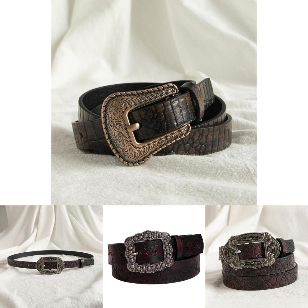 Oldworld Inspired Faux Leather Belt With Engraved Pattern And Pin Buckle For Women