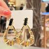 Geometric Diamond Inlaid Metal Pleated Earrings - European & American Exaggerated Design Fashion Jewelry