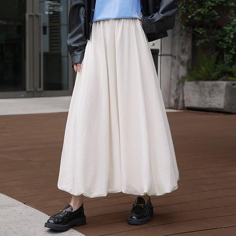 Women s Plain Elastic Waist A-Line Maxi Skirt M