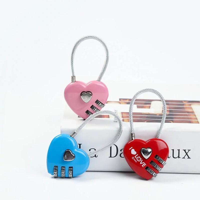 Resettable 3-Digit Padlock Heart Password Padlock Outdoor Luggage Code Padlock Valentine'S Day Gift