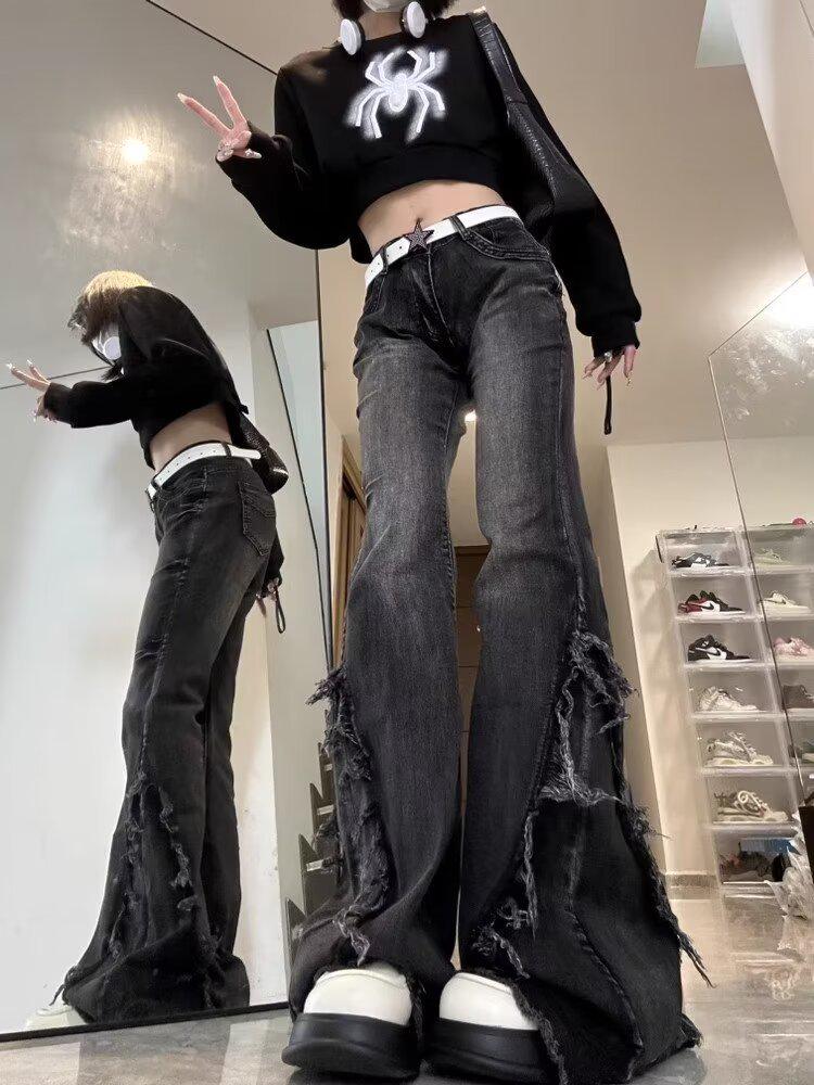 Women's Summer Ins Style Denim Bell Bottom Pants - Dark, Trendy High Street Niche Design